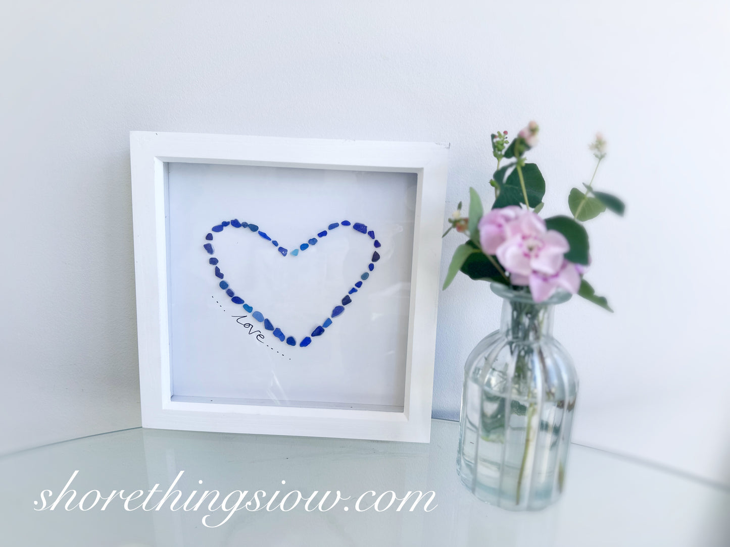 Blue Sea Glass Heart Box Frame