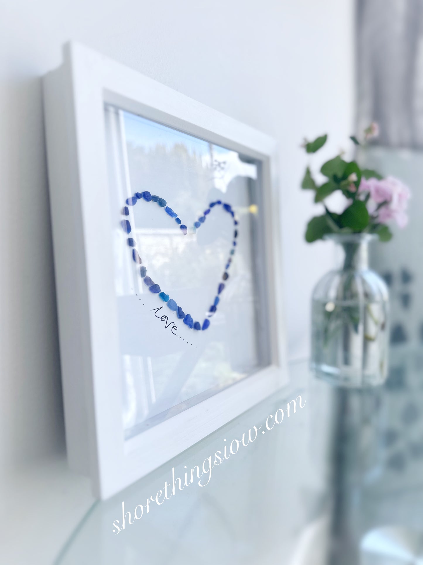 Blue Sea Glass Heart Box Frame