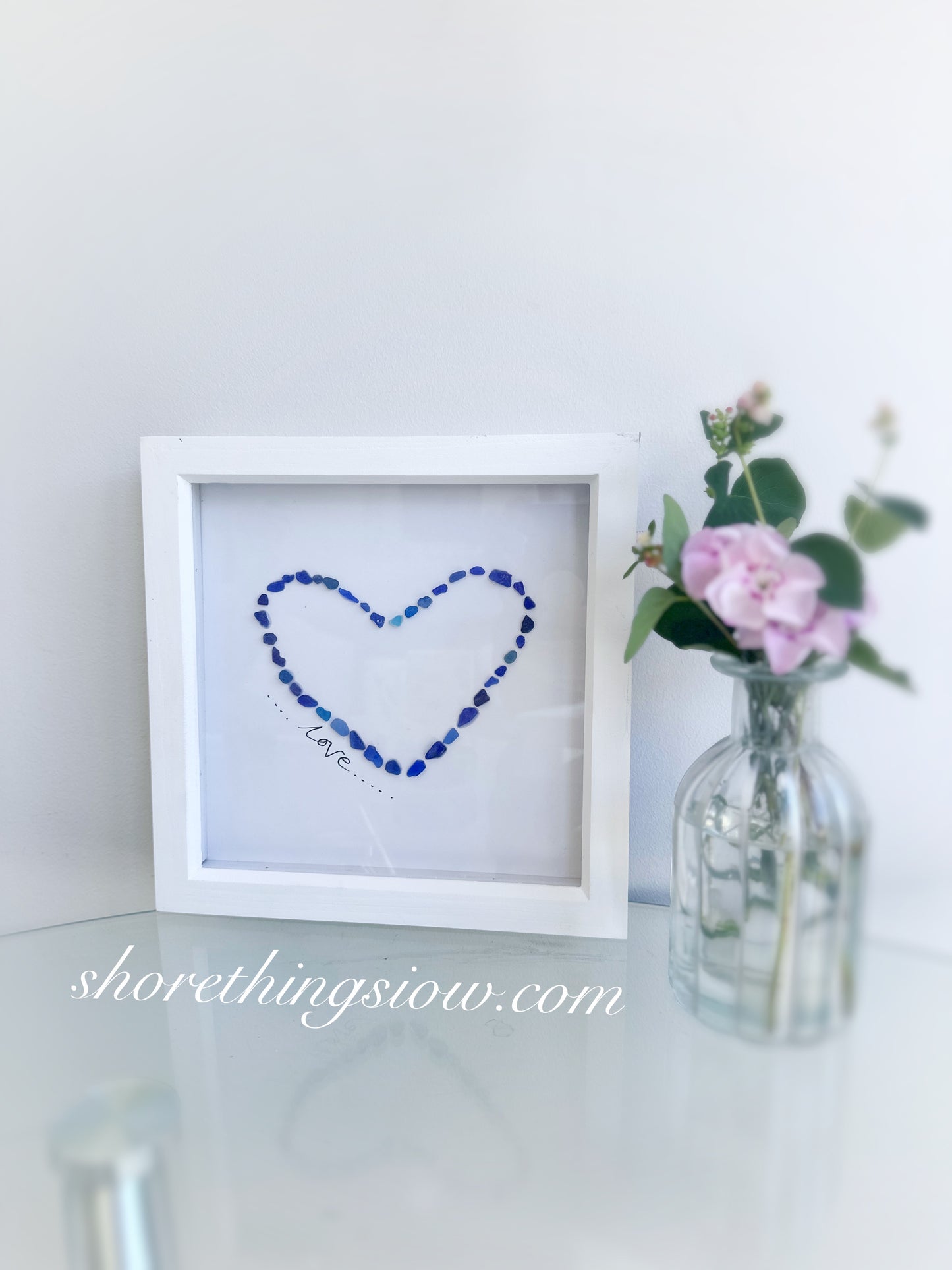 Blue Sea Glass Heart Box Frame