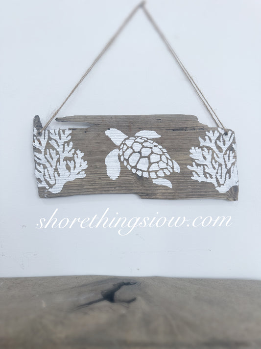 Turtle & Coral Driftwood Sign