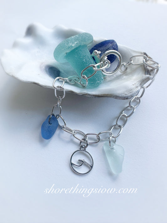 Sea Glass & Charm Chain Bracelet