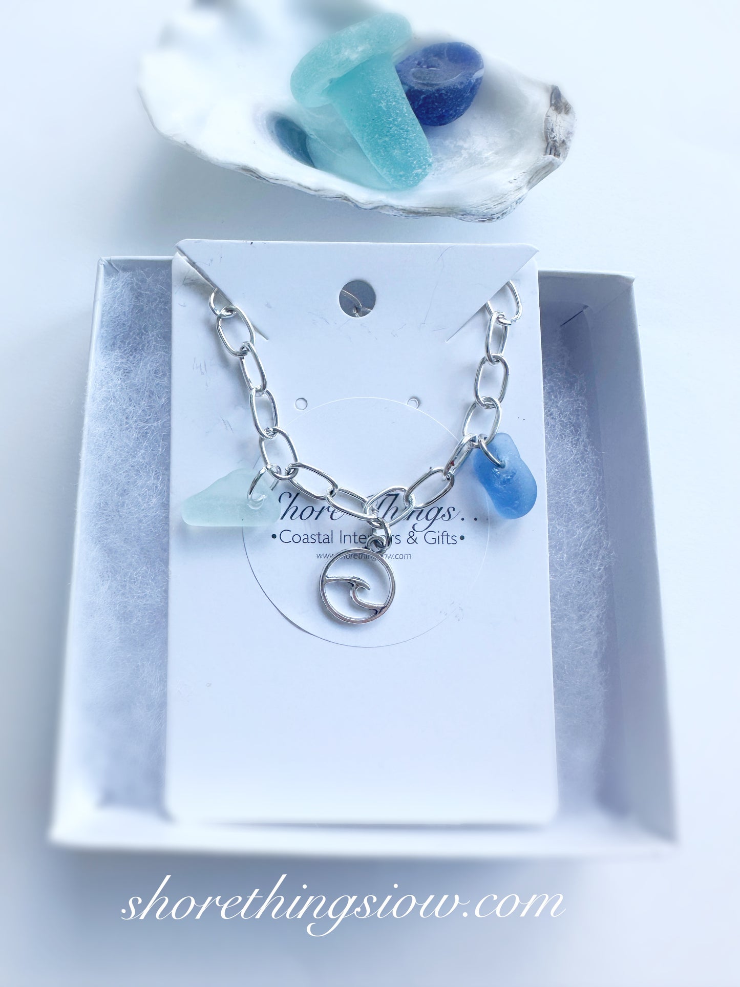 Sea Glass & Charm Chain Bracelet