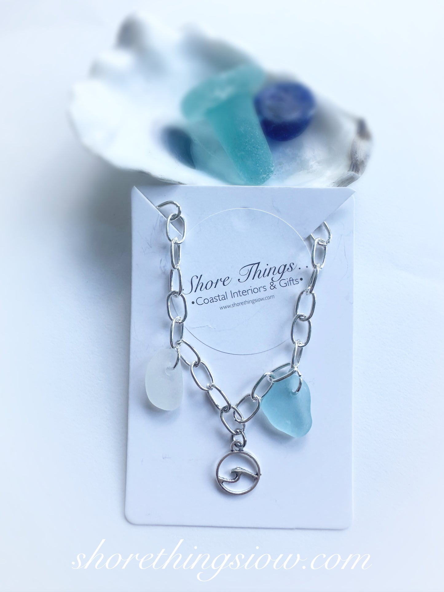 Sea Glass & Charm Chain Bracelet