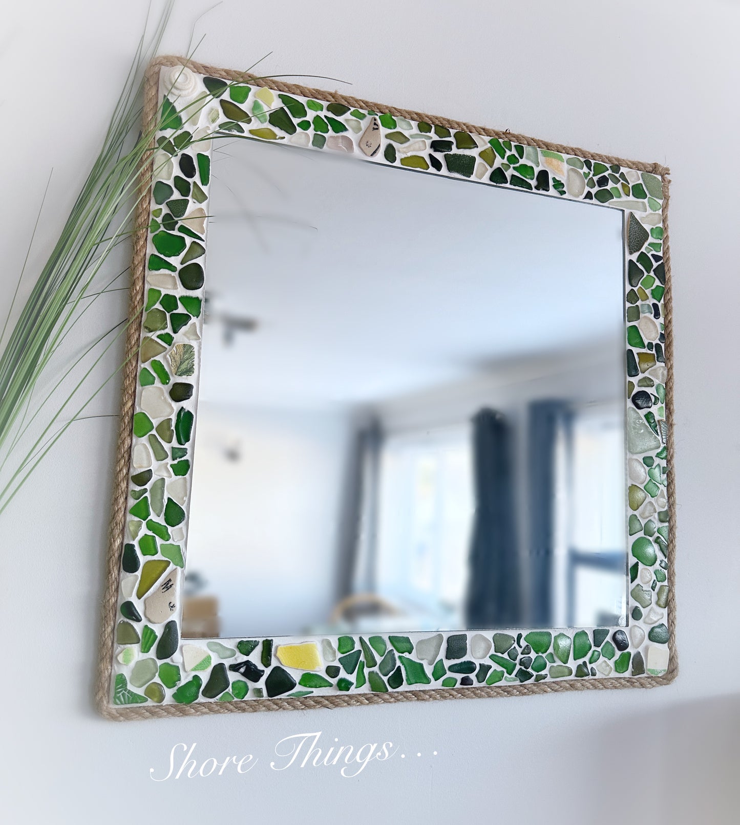 Sea Glass & Sea Pottery Mirror 20”